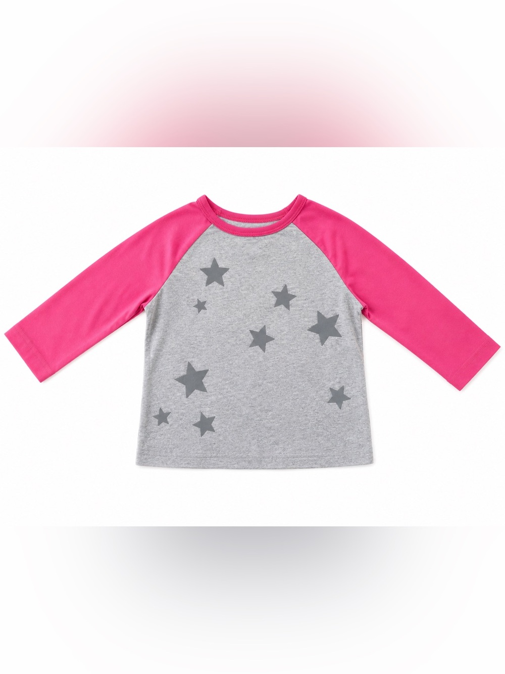 Mini Boden Grey Top with Pink Raglan Sleeves and Star Print